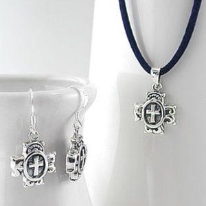 Sterling Silver Celtic Cross Pendant and Earrings Set - NEW